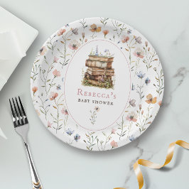 Prato De Papel Pilha de livros chá de fraldas aquarela, flor silv
