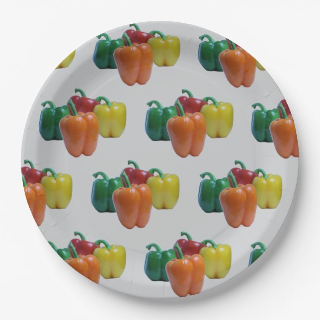 Prato De Papel Pimenta-Pimenta-Celular Vermelha, Laranja, Verde e (Frente)