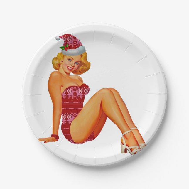 Prato De Papel Pin up Christmas girl (Frente)