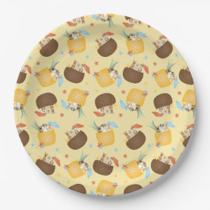 Prato De Papel Pina Colada Pineapple Coconut Pattern