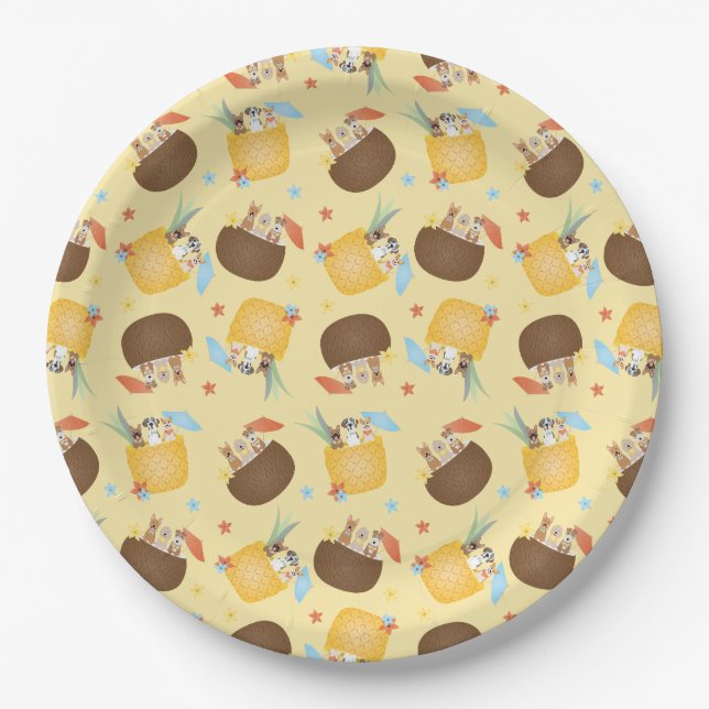 Prato De Papel Pina Colada Pineapple Coconut Pattern (Frente)