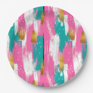 Prato De Papel Pincéis Abstrato coloridos - Mint & Pink (3)