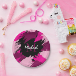 Prato De Papel Pincéis de pinceladas de nome rosa quente com mono