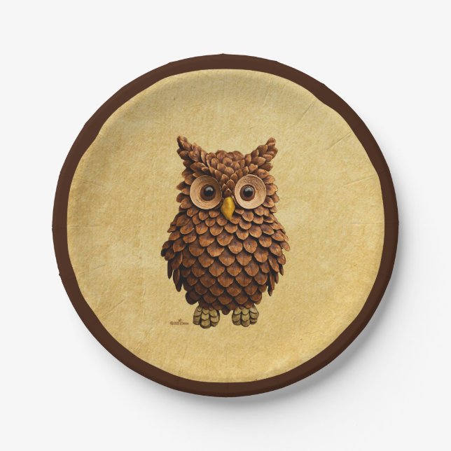 Prato De Papel Pine Cone Owl (Frente)