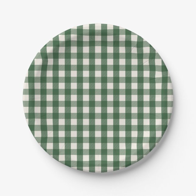 Prato De Papel Pine Needle Lane - Pine Green Gingham Pattern (Frente)