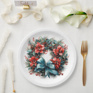 Prato De Papel Pine Wreath com Holly Christmas