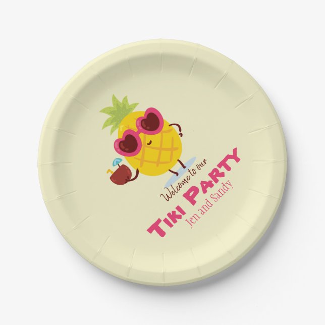 Prato De Papel Pineapple Tiki - Partido Personalizado Papel Plate (Frente)