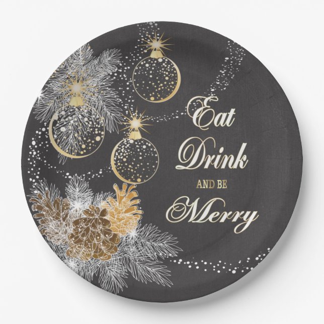 Prato De Papel Pinecone Ornament Chalkboard Natal (Frente)