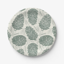Prato De Papel Pinecones de Natal Verde Russo