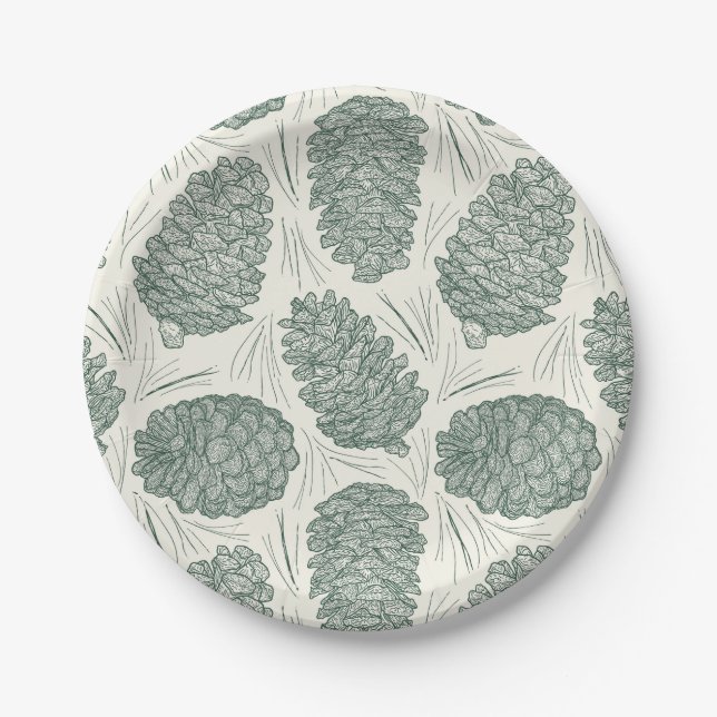 Prato De Papel Pinecones de Natal Verde Russo (Frente)