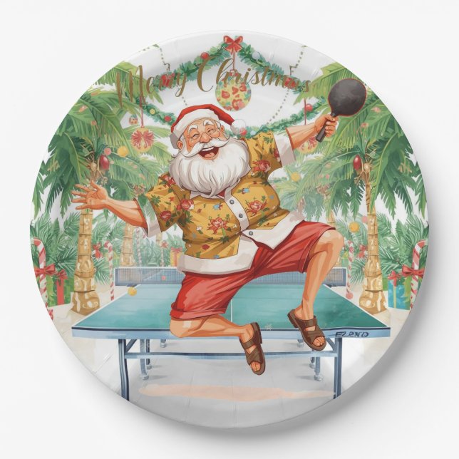 Prato De Papel Ping pong Christmas with Santa Claus (Frente)