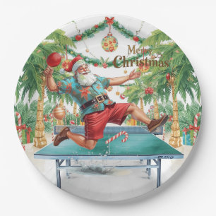 Prato De Papel Ping pong de Natal com Papai Noel