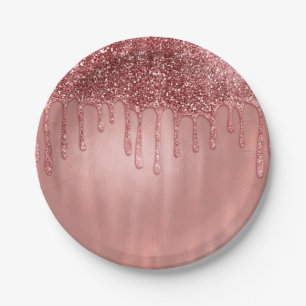 Prato De Papel Pingando em Brilho de Ouro Rosado Belos Pingos Cor