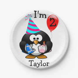 Prato De Papel Pinguim de Desenho Animado Personalizado Aniversár