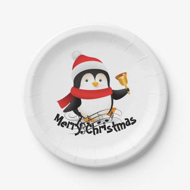 Prato De Papel Pinguim de Natal feliz  (Frente)