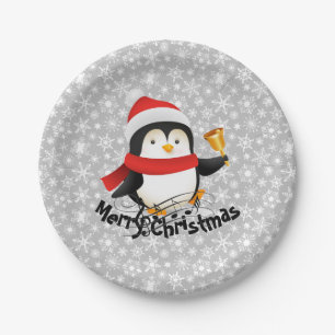 Prato De Papel Pinguim de Natal feliz Placa de Papel