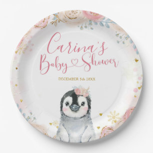 Prato De Papel Pinguim-Menino Pinguim-Inverno Pincel de Neve