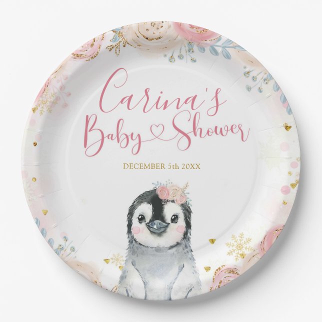 Prato De Papel Pinguim-Menino Pinguim-Inverno Pincel de Neve (Frente)