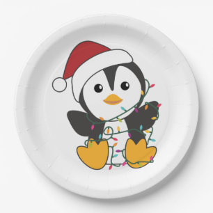 Prato De Papel Pinguim Natal Neve Animais de inverno Pinguins Adu