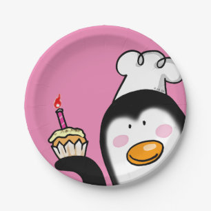 Prato De Papel Pinguim personalizado do cupcake do feliz