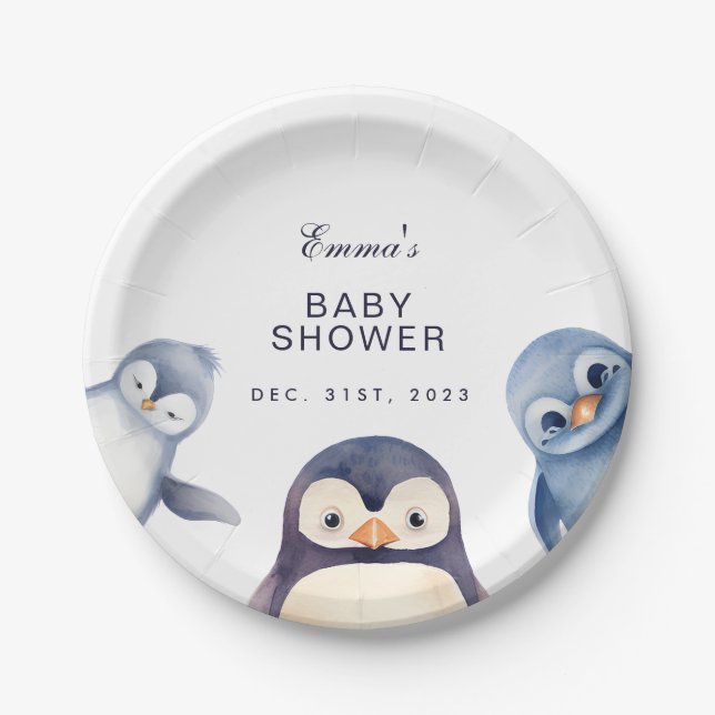 Prato De Papel Pinguin Winter Wonderland Temed Paper Plate (Frente)