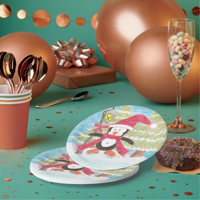 Prato De Papel Pinguins de pinguim para patinação de gelo (Múltiplo)