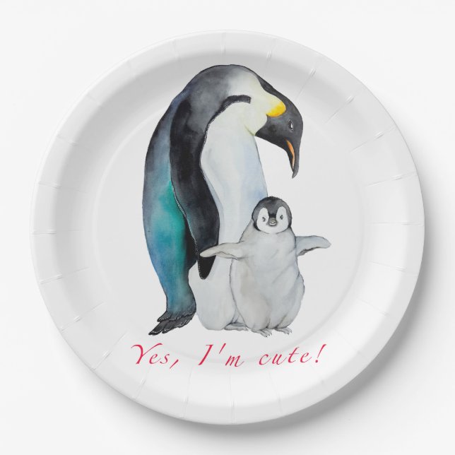 Prato De Papel Pinguins imperadores de aquarela (Frente)