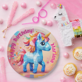 Prato De Papel Pinhata de Aniversário de Unicórnio Colorido