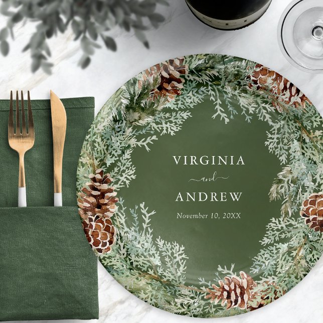 Prato De Papel Pinheiro Verde Elegante (Elegant Green Pine Paper Plates
)
