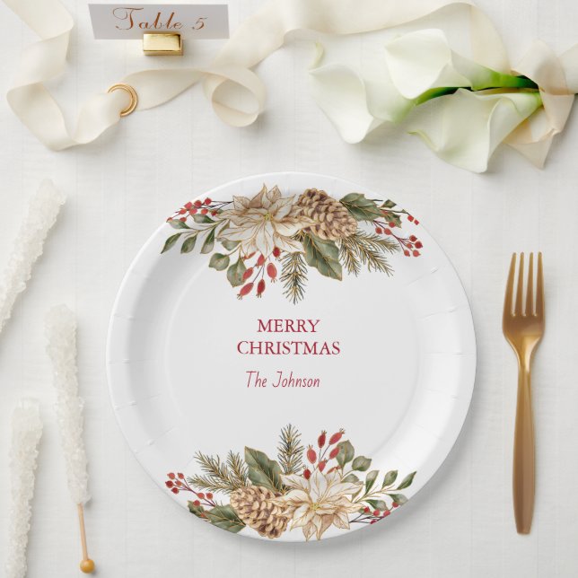 Prato De Papel Pinheiros de Aquarela Elegante (Casamento)