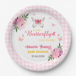 Prato De Papel Pink A Little Butterfly Is On The Way Baby Shower 