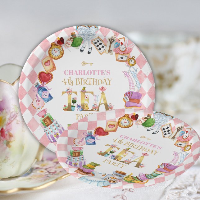 Prato De Papel Pink Alice in Wonderland 4th Birthday   (Criador carregado)