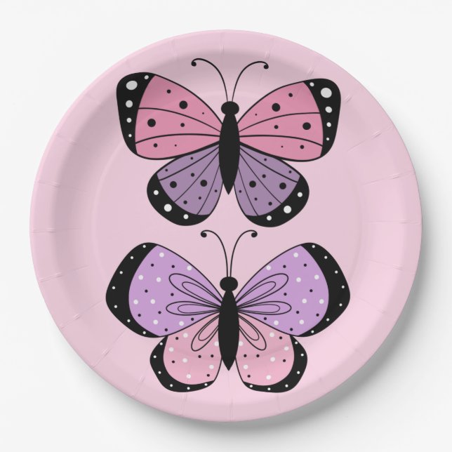 Prato De Papel Pink and Purple Butterfly  (Frente)
