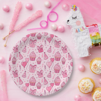 Prato De Papel Pink Birthday Cupcakes Paper Plates