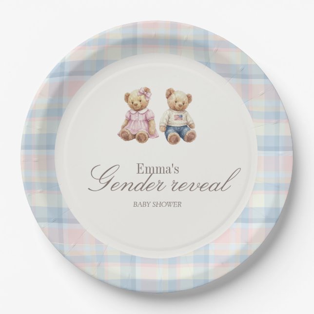 Prato De Papel Pink Blue Teddy Bear Paper Plates (Frente)