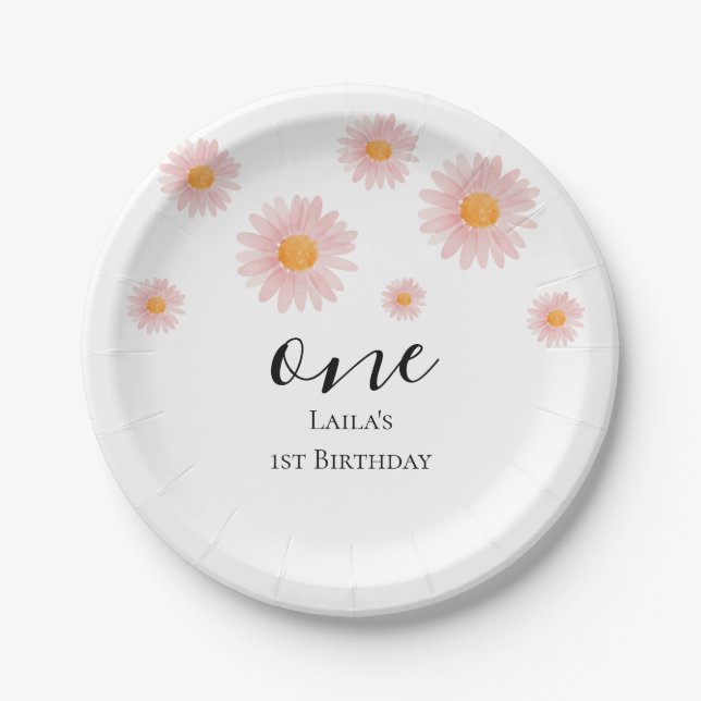 Prato De Papel Pink Blush Boho Daisy Birthday  (Frente)