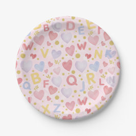 Prato De Papel Pink Bokeh Alphabet & Hearts Sweet Pastel Theme