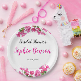 Prato De Papel Pink Bougainvillea Floral Bridal Shower