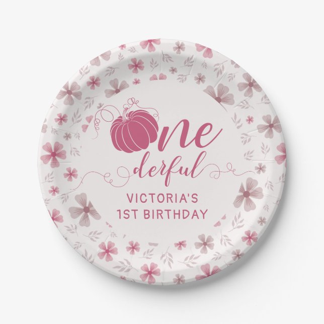 PRATO DE PAPEL PINK BOW & ARCH FALL PUMPKIN FLOWERS BIRTHDAY (Frente)