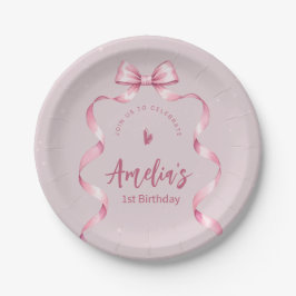 Prato De Papel Pink Bow Coquette Birthday Paper Plate