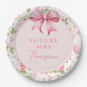 Prato De Papel Pink Bow Coquette Chá de Noiva Future Mrs