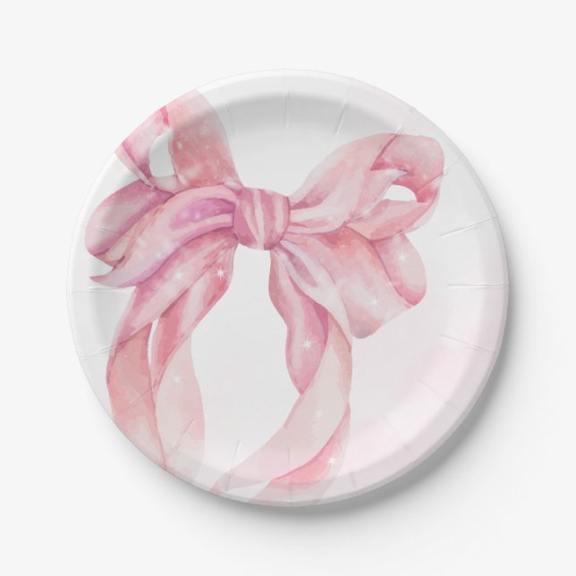 Prato De Papel Pink Bow Girl Baby Shower (Frente)