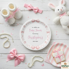 Prato De Papel Pink Bow Girl Baby Shower – Cute & Fun Party