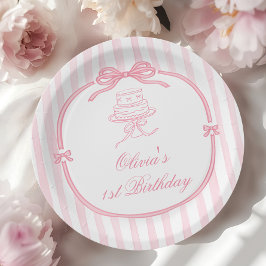 Prato De Papel Pink Bow Girl First Birthday