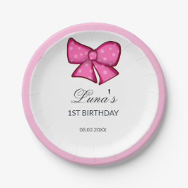 Prato De Papel Pink Bow Girl Kids 1st Birthday