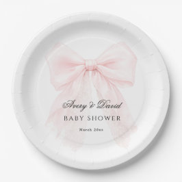 Prato De Papel Pink Bow Girl Modern Baby Shower 