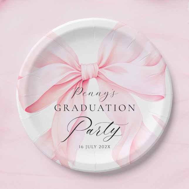 Prato De Papel Pink Bow Graduation  (Criador carregado)