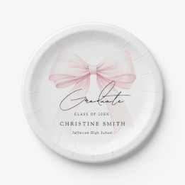 Prato De Papel Pink Bow Graduation Paper Plates