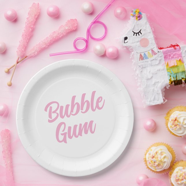 Prato De Papel Pink Bubble Gum Simple Typography Birthday Party (Festa)
