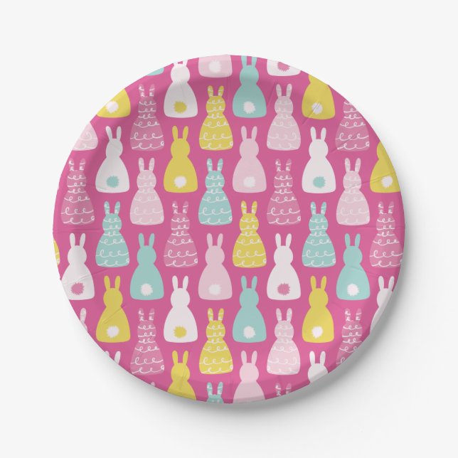 Prato De Papel Pink Bunny Rabbit é um padrão bonito para crianças (Frente)